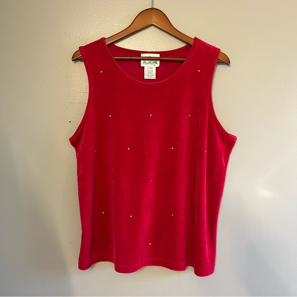 The Quacker Factory Womens Vintage Red Velour Top Holiday Festive Rhinestones XL - Picture 5 of 13